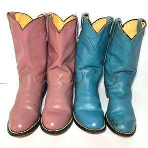 Lot Of 2 Women’s Blue Teal & Pink Cowboy 6